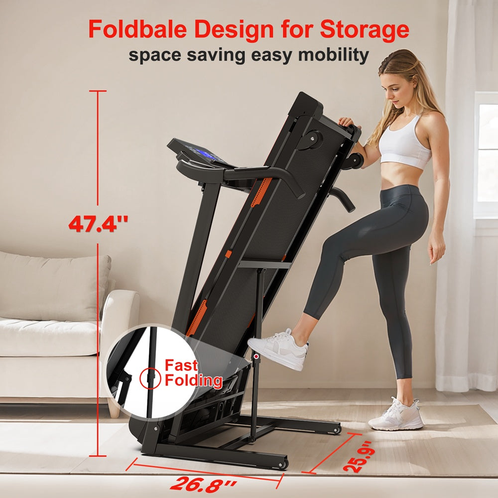 Foldable treadmill design for easy storage in home gym or apartment
