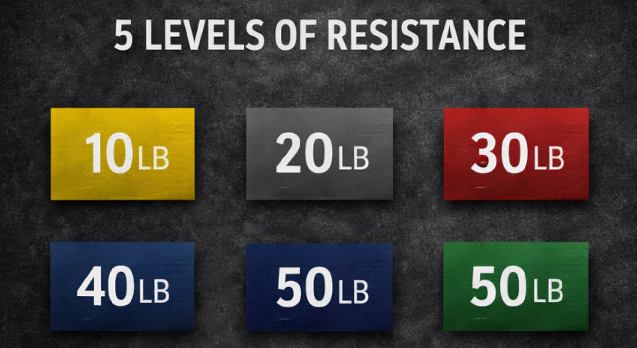 Five resistance levels displayed on colored squares against a dark background