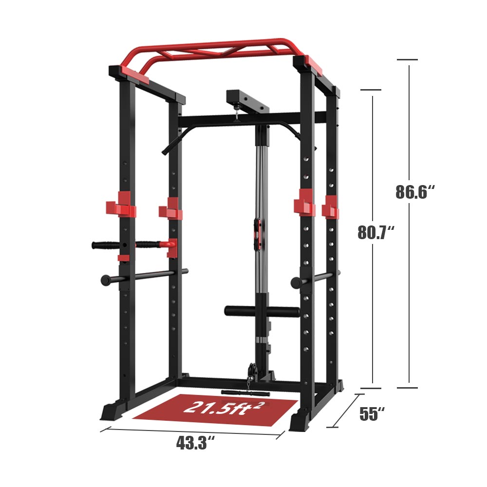 Heavy duty steel power rack construction with adjustable safety bars for home gym
