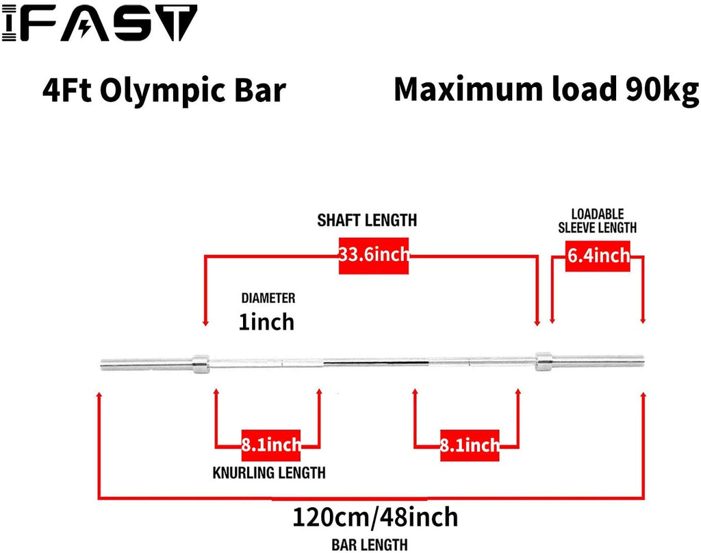 4 ft Olympic Barbell – 2 Inch Sleeves | Chrome Finish